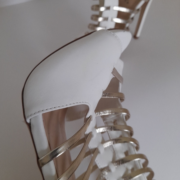 White and Gold Strappy Sandals - Picture 8 of 8